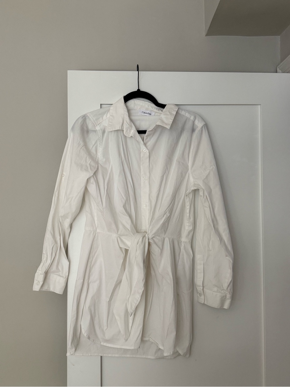 Calvin Klein White Tie-Front Shirt Mini Dress